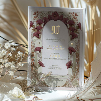 Elegant Burgundy Floral 90. Geburtstagsparty Foil Folieneinladung
