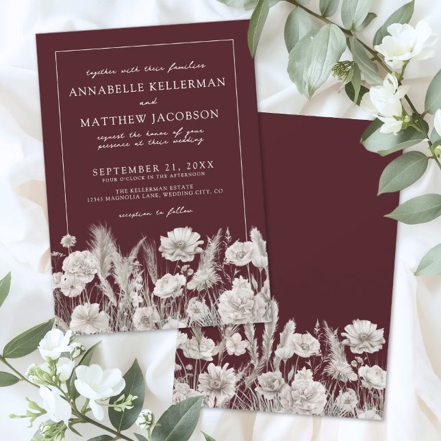 Elegant Burgundy Floral Boho Wedding Einladung (Elegant Burgundy Floral Boho Wedding Invitation)
