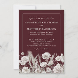 Elegant Burgundy Floral Boho Wedding Einladung