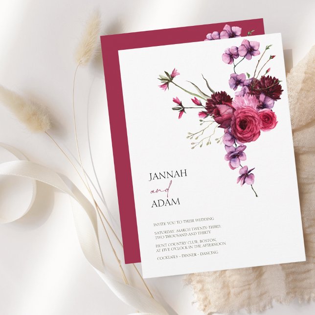 Elegant Burgundy Floral Bouquet Wedding Einladung (Elegant Burgundy Floral Bouquet Wedding Invitation)