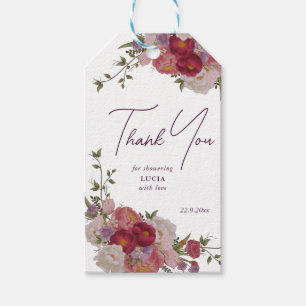 Elegant Burgundy Floral Brautparty Vielen Dank Geschenkanhänger