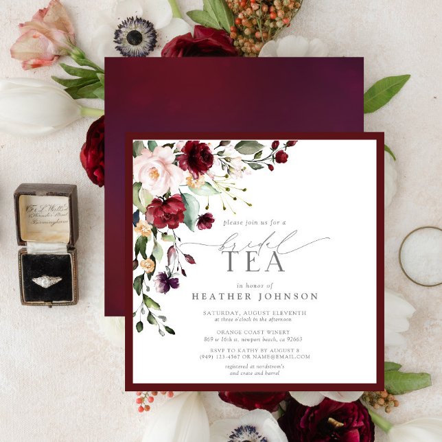 Elegant Burgundy Floral Bridal Tea Shower Einladung (Von Creator hochgeladen)