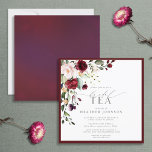 Elegant Burgundy Floral Bridal Tea Shower Einladung<br><div class="desc">Modern, elegant square tea party bridal shower invitation featuring a bouquet of burgundy and pale pink flowers and botanical greenery, bordered in a rich burgundy red. Personalize your bridal shower details in soft off-black, accented with beautiful modern hand lettered calligraphy. The back of the card features an abstract burgundy red...</div>