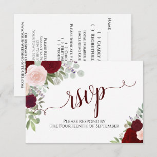 Elegant Burgundy Floral Calligraphy Wedding RSVP Karte