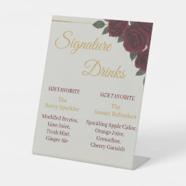 Elegant Burgundy Floral&Gold Signature Drinks Sign Sockelschild