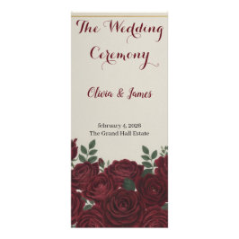 Elegant Burgundy Floral & Gold Wedding Program Werbekarte