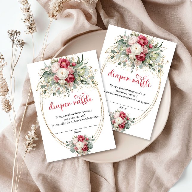 Elegant Burgundy Floral Greenery Diaper Raffle Begleitkarte (Elegant Burgundy Floral Greenery Diaper Raffle)