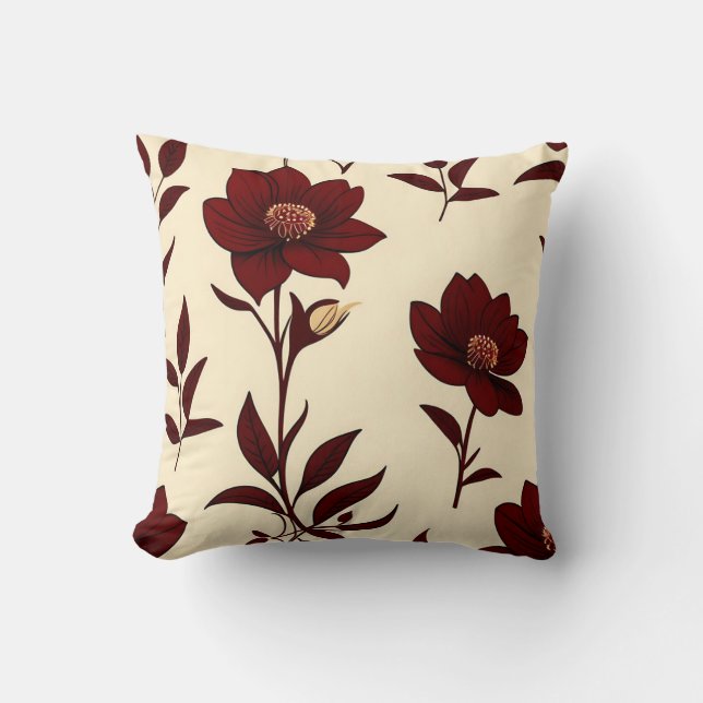 Elegant Burgundy Floral Kissen (Vorderseite)