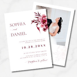 Elegant Burgundy Floral Photo Wedding Invitation  Einladung
