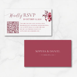 Elegant Burgundy Floral QR Code Wedding RSVP Card Begleitkarte