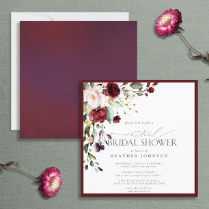 Elegant Burgundy Floral Watercolor Virtual Shower Einladung