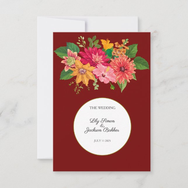 Elegant Burgundy Floral Wedding Dankeskarte (Vorderseite)