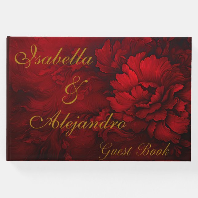 Elegant Burgundy Floral Wedding Gästebuch (Vorderseite)