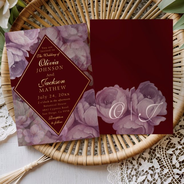 Elegant Burgundy Floral Wedding Invitation  Folieneinladung (Von Creator hochgeladen)