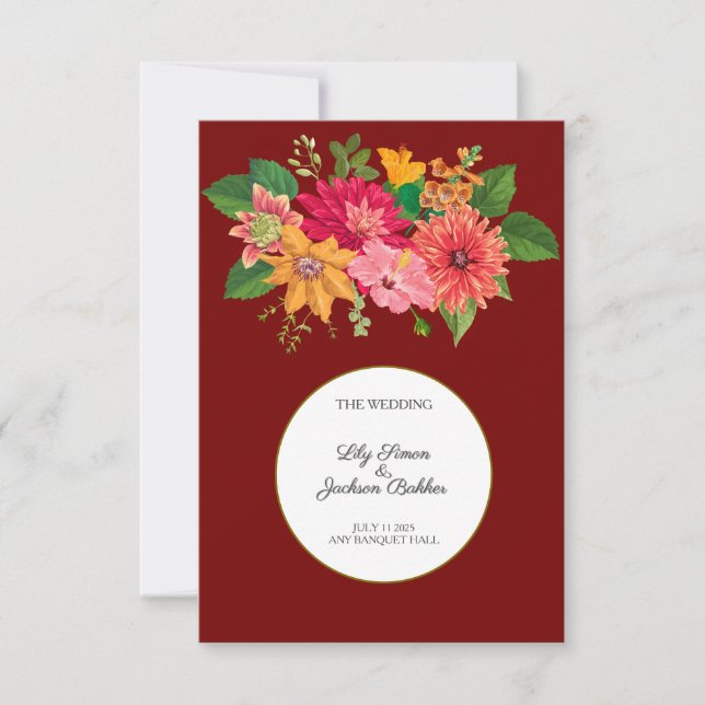 Elegant Burgundy Floral Wedding RSVP (Vorderseite)