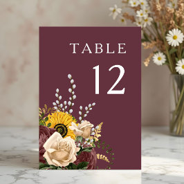 Elegant Burgundy Floral Wedding Tischnummer