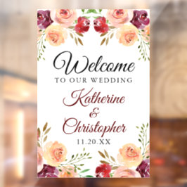 Elegant Burgundy Floral Willkommen bei unserer Hoc Fensteraufkleber