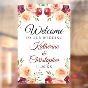 Elegant Burgundy Floral Willkommen bei unserer Hoc Fensteraufkleber