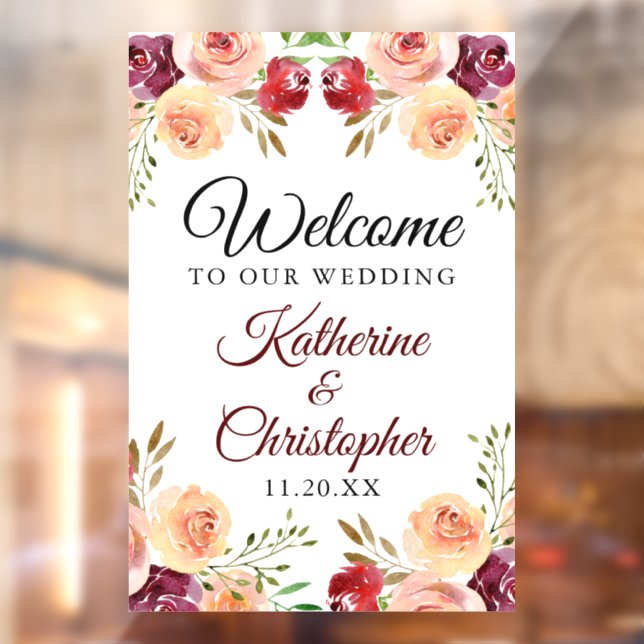 Elegant Burgundy Floral Willkommen bei unserer Hoc Fensteraufkleber (Blatt 2)