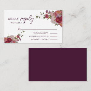 Elegant Burgundy Forest Floral Wedding RSVP Begleitkarte