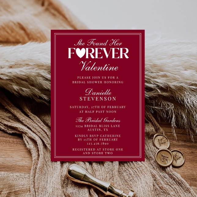Elegant Burgundy Forever Valentine Bridal Shower Einladung (Von Creator hochgeladen)