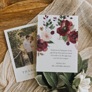 Elegant Burgundy Foto Wedding Dankeschön Card Dankeskarte
