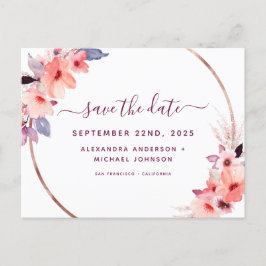 Elegant Burgundy Geometric Floral Save the Date Ankündigungspostkarte