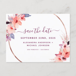 Elegant Burgundy Geometric Floral Save the Date Ankündigungspostkarte
