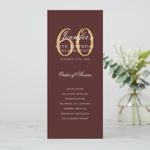 Elegant Burgundy Gold 60. Geburtstagsprogramm Menü Einladung