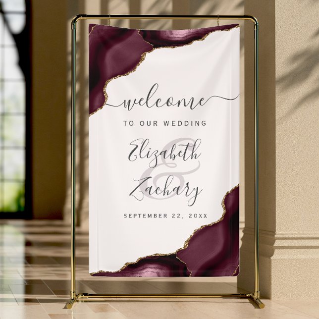 Elegant Burgundy Gold Agate Blush Wedding Welcome Banner (Von Creator hochgeladen)