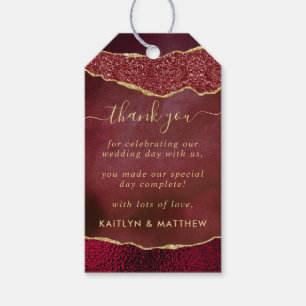 Elegant Burgundy & Gold Agate Wedding Geschenktags Geschenkanhänger