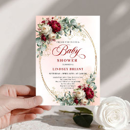 Elegant Burgundy Gold Boho Baby Shower Invitation Einladung
