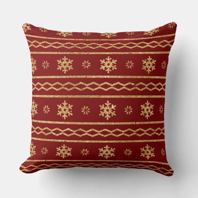 Elegant Burgundy & Gold Christmas Pillow – Luxury  Kissen (Vorderseite)