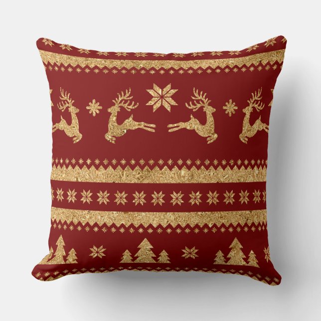 Elegant Burgundy & Gold Christmas Pillow – Luxury  Kissen (Vorderseite)