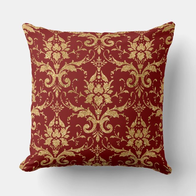 Elegant Burgundy & Gold Christmas Pillow – Luxury  Kissen (Vorderseite)