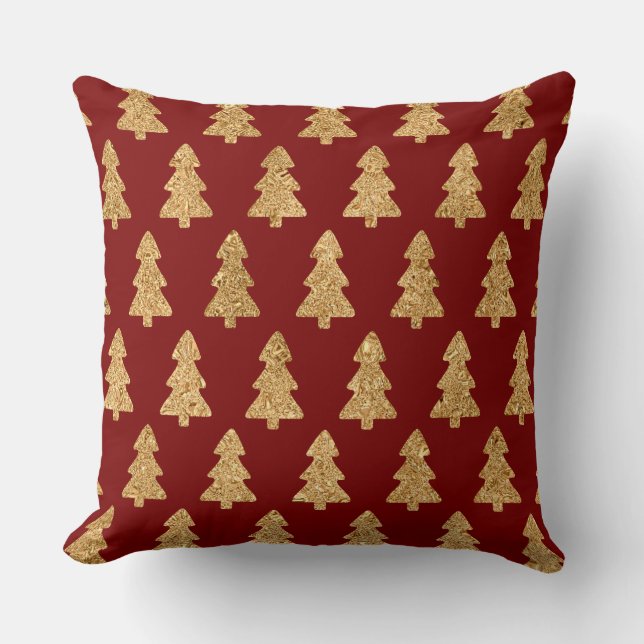 Elegant Burgundy & Gold Christmas Pillow – Luxury  Kissen (Vorderseite)