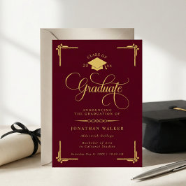 Elegant Burgundy Gold College Graduation Ankündigung