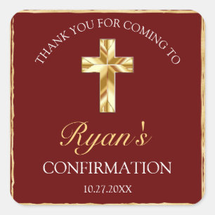 Elegant Burgundy Gold Cross Bestätigung Vielen Dan Quadratischer Aufkleber
