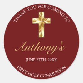 Elegant Burgundy Gold Erste Kommune Vielen Dank Runder Aufkleber