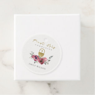 ELEGANT BURGUNDY GOLD FLORAL ERSTE HOLZGEMEINSCHAF GESCHENKANHÄNGER