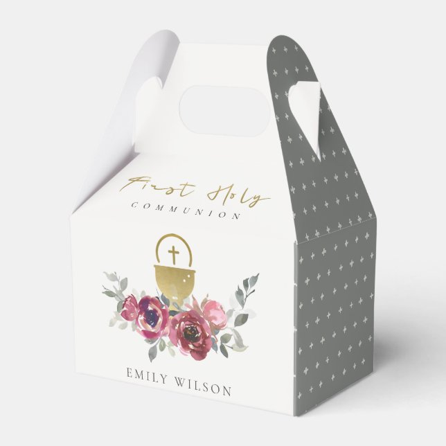 ELEGANT BURGUNDY GOLD FLORAL ERSTE HOLZGEMEINSCHAF GESCHENKSCHACHTEL (Vorderseite)