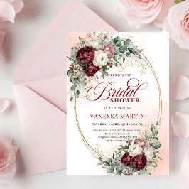 Elegant Burgundy Gold Floral Eucalyptus Shower Einladung