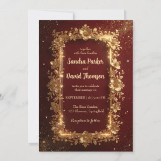 Elegant Burgundy & Gold Floral Frame Wedding Einladung