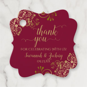 Elegant Burgundy & Gold Frilly Wedding Vielen Dank Geschenkanhänger