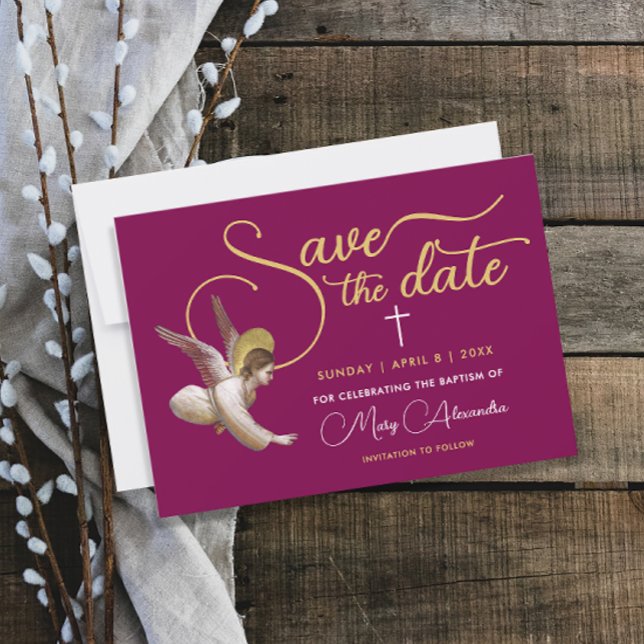 Elegant Burgundy Gold Gott segne religiöse Schrift Save The Date (Von Creator hochgeladen)