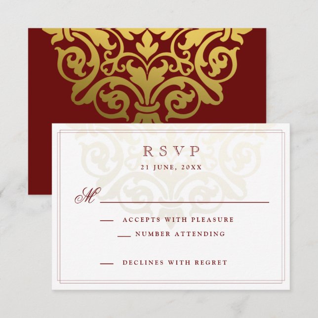 Elegant Burgundy Gold Mandala Indian Wedding RSVP (Vorne/Hinten)