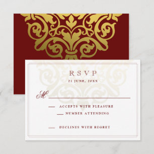 Elegant Burgundy Gold Mandala Indian Wedding RSVP