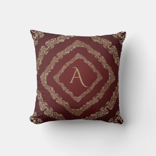 Elegant Burgundy & Gold Monogram Letter A Kissen (Vorderseite)