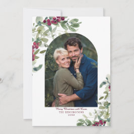 Elegant Burgundy Greenery Foto Feiertagskarte