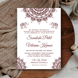 Elegant Burgundy Henna Indian Wedding Invitation Einladung
